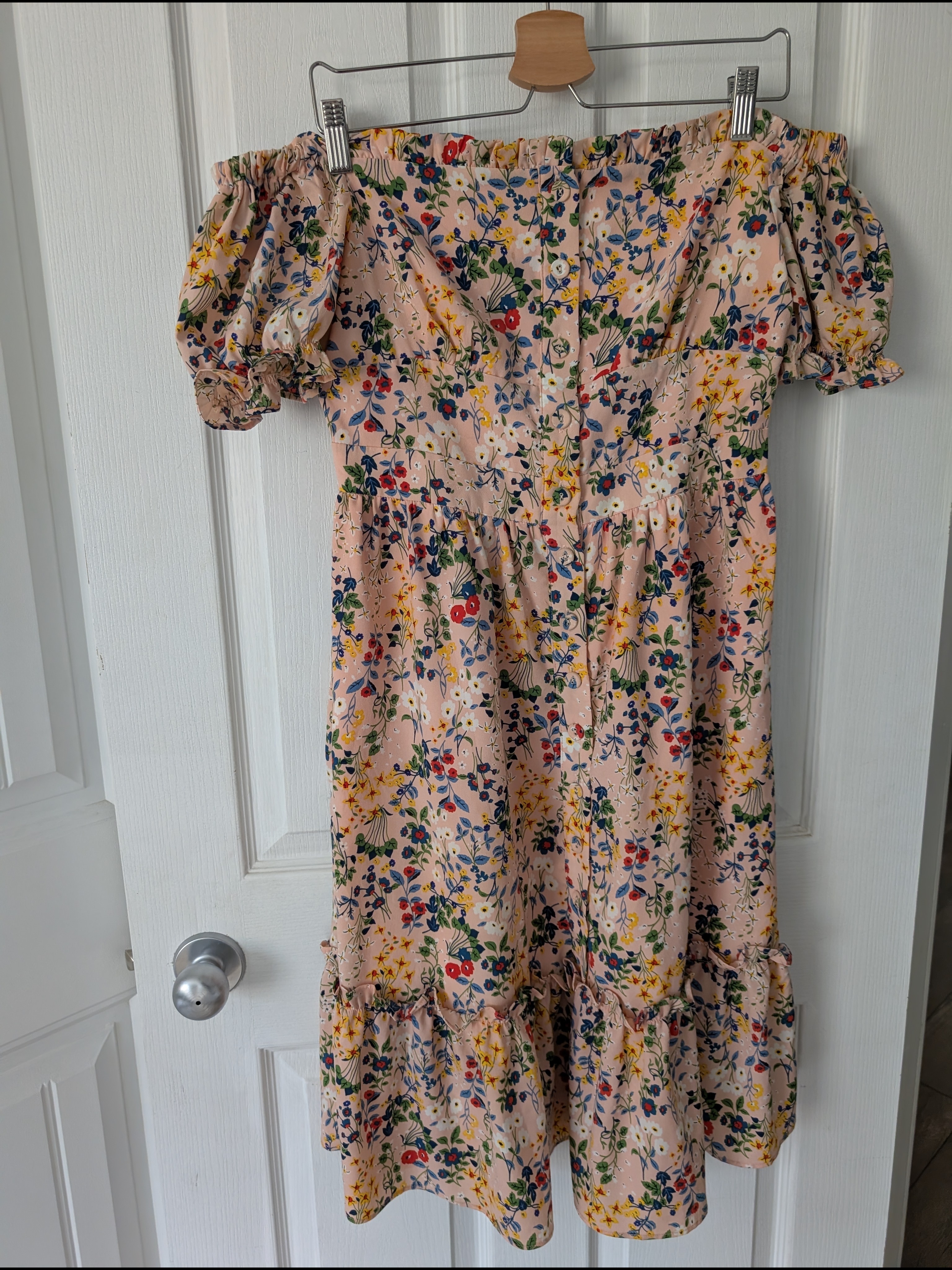 Yumi Off The Shoulder Button Up Floral Midi Dress